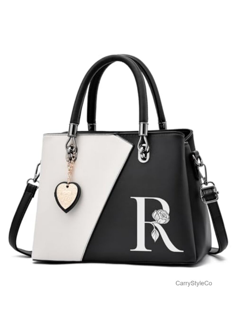 PU Leather Satchel Shoulder Crossbody Handbag Initial Top Handle